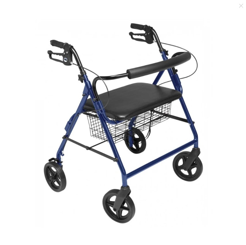 Lumex Rollator, 8" Wheels, Padded Seat, Blue
